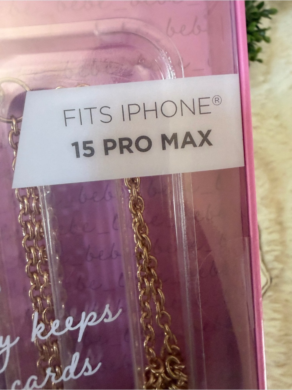 bebe Pink Glitter Wallet Phone Case with Gold Chain - Fits iPhone 15 Pro Max - Picture 3 of 6